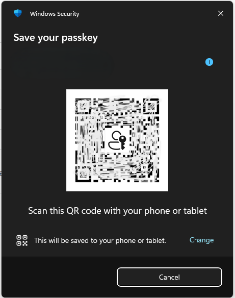 Passkey QR Code for Windows in Portals